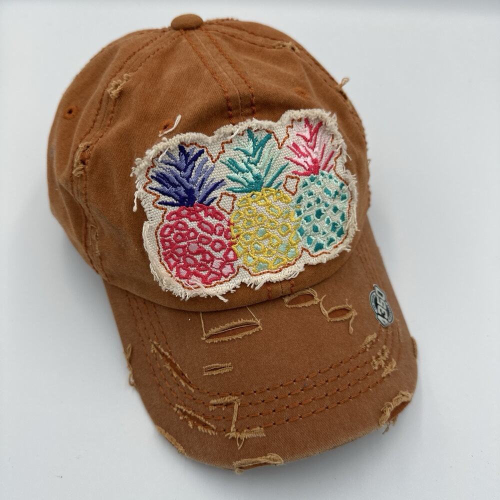 4350 District Pineapple Embroidered Cap Hat Pigment Washed Distressed Rust Brown